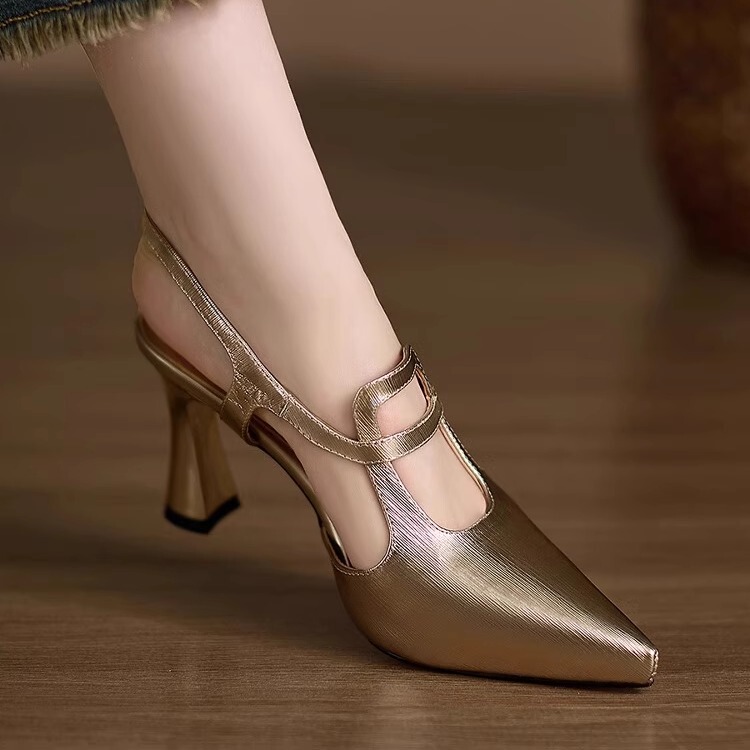 2025 Summer New ~ 8cm Elegant High Heels with Waterproof Platform, Stiletto Heel, Genuine Leather Closed-Toe Sandals for Women, Single Strap Pointed Toe Shoes