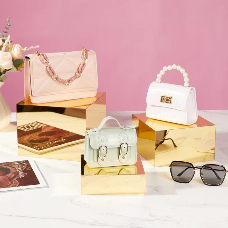 Cross-Border Acrylic Display Stand Square Gold Mirror Display Stand Desktop Jewelry Display Props