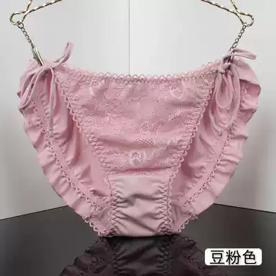 Girls lace panties Women's black lace-up strap type Japanese hollow mid-waist half-hip briefs large