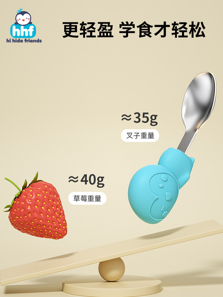 Baby Learning to Eat Training Fork and Spoon Set Infant Children's Tableware Supplementary Food Tools 316 Stainless Steel Silicone Short Handle