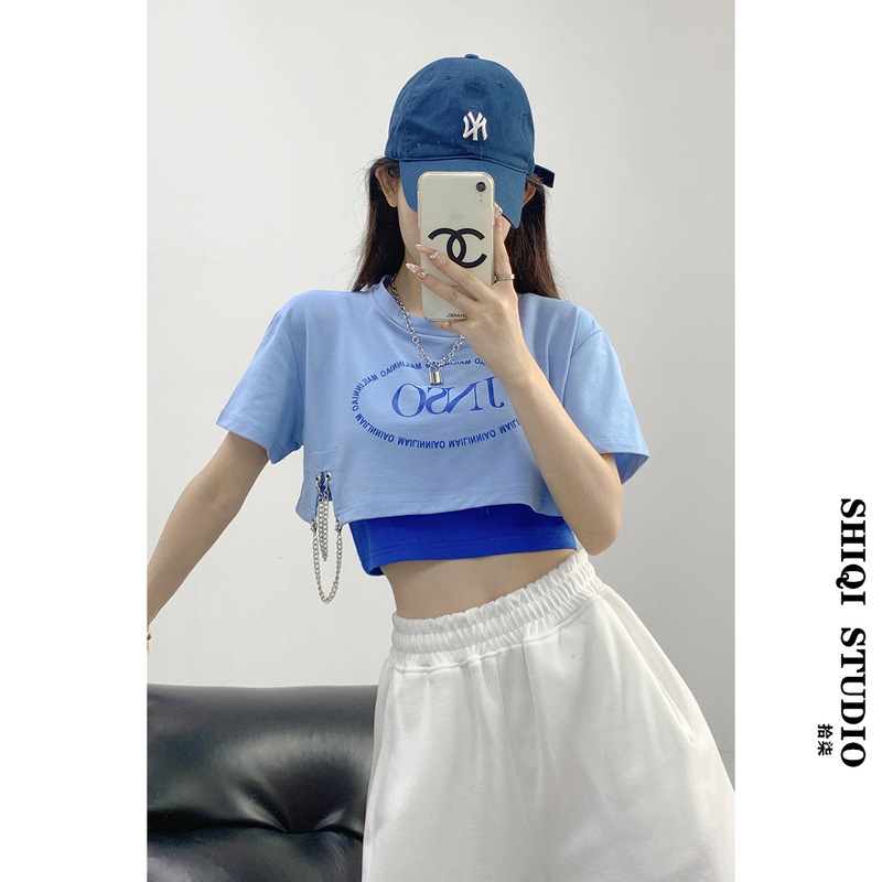 Y2K Millennium Hot Girl Sweet Cool Girl Layered Two-Piece Set Korean Dance Jazz Dance Short-Sleeved T-Shirt Vest Top