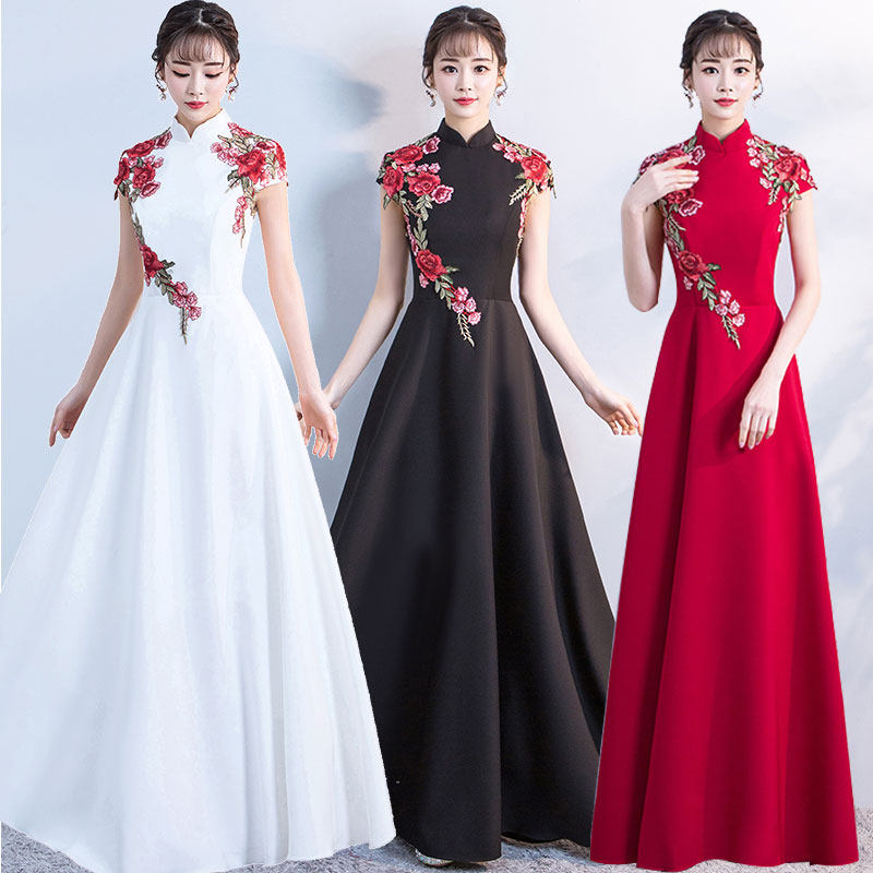 Cantata costumes female long skirt red song competition was thin recitation evening dress choir patriotic performance costumes