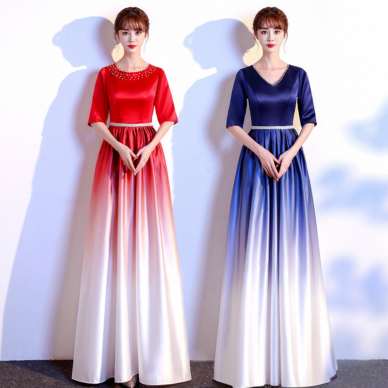 Cantata dress performance clothing women's long skirt new gradient color temperament large size thin red song competition performance clothing