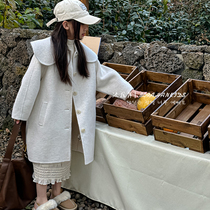 Borahan childrens clothing girls sweet coat 2023 winter clothing childrens double-sided cashmere woolen coat woolen windbreaker