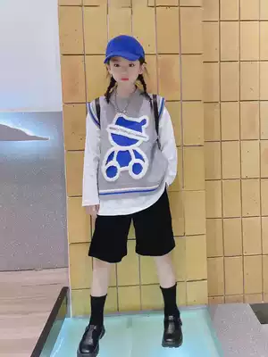 Pola Korean children's clothing Men's and women's children's knitted waistcoat 2021 autumn children's cartoon vest mid-size children's Western sweater