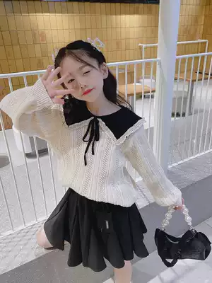 Pola Korean children's clothing girls sweater 2021 autumn children's college style sweater middle and large children's lapel sweater