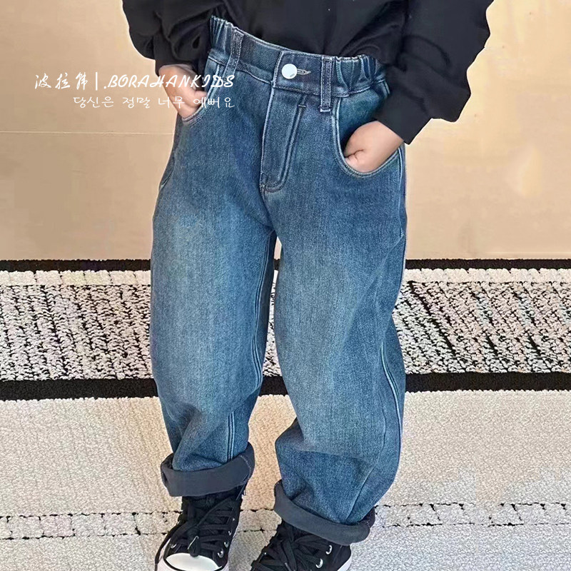 Pola Korean boy clothing girl gush jeans 2023 winter dress children old daddy pants CUHK children casual radish pants-Taobao