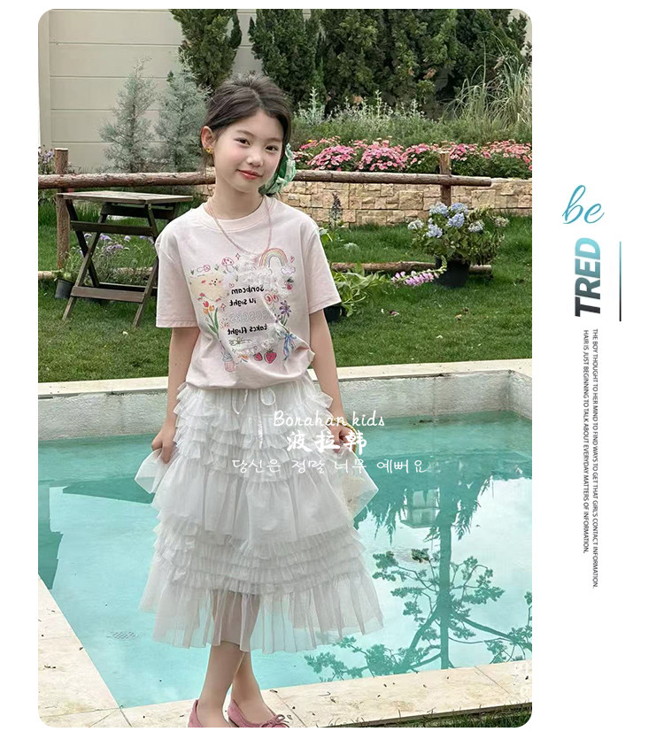 波拉韩女童甜美T恤女孩夏装蕾丝短袖2026新款女大童纯棉半袖衣服 — 9