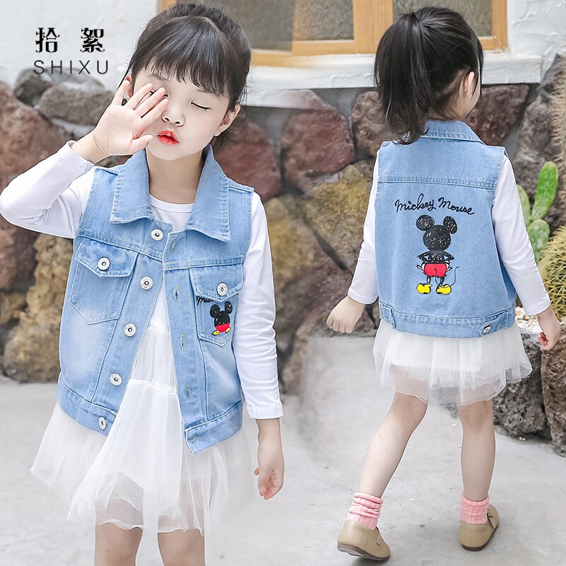 Girl Cowboy Waistcoat 2022 Autumn Dress New Foreign School Children Suit Kshoulder Little Girl Sleeveless 100 Lap Vest Jacket
