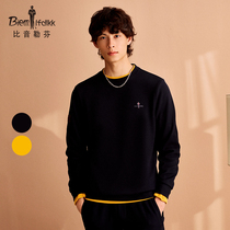 (Bamboo warm velvet) Biyin Leufen spring casual solid color round neck pullover sweatshirt male warm and breathable