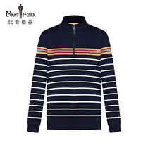 Bjørn Löfven Spring New Mens Zip Stand-Up T-Shirt Positioning Stripe Classic Versatile Long Sleeve Top