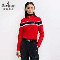 Bjørn Löfven spring new ladies positioning striped long-sleeved sweatshirt zipper stand-up collar leggings