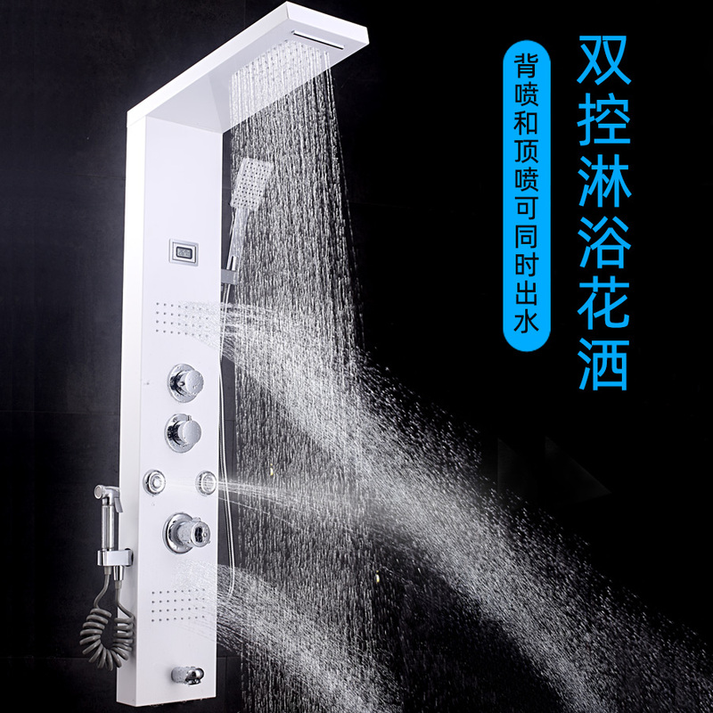 White Thermostatic Shower Screen and Shower Set with Pressurized Rain Shower, All-Copper Household Shower Column with Digital Display, Gray