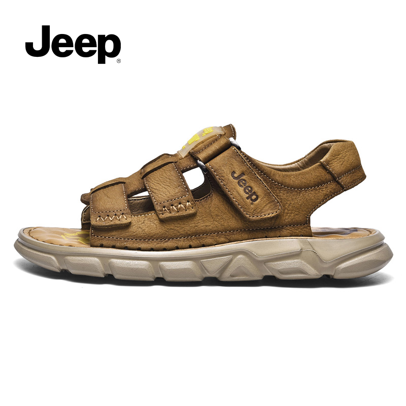 jeep gip gep men genuine leather sandals summer 2022 trendy casual outside wearing non-slip thick bottom beach leather sandals