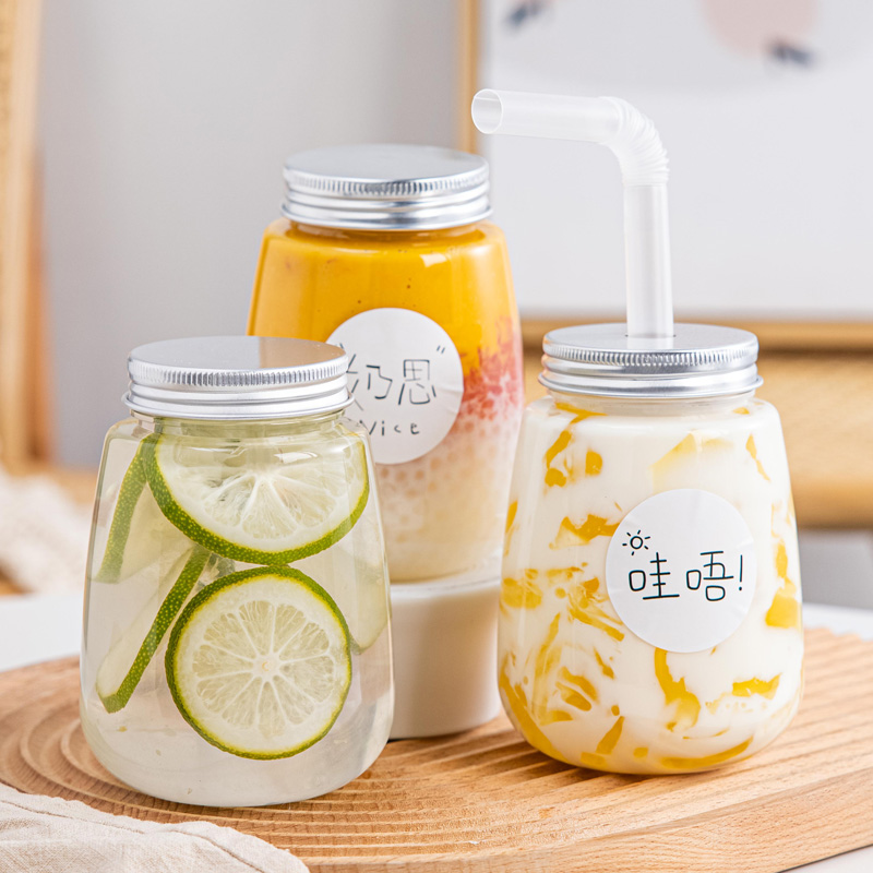 Milk tea cup net red poplar nectar dessert drink cup disposable with cover commercial household packaging bottle empty bottle