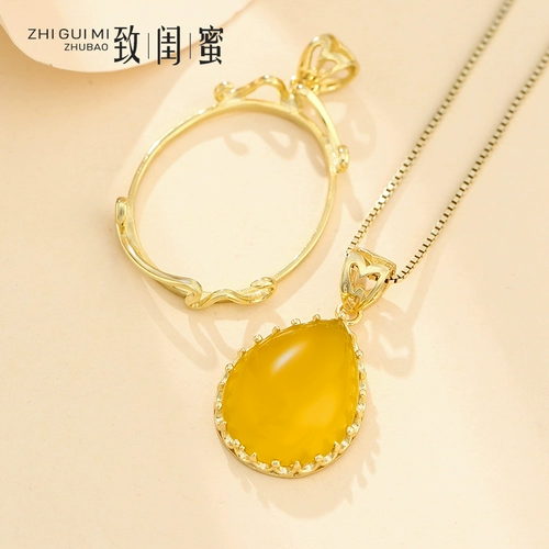 Подвеска, золотая бирюзовая инкрустация камня из воскового агата, серебро 925 пробы, японские и корейские, 18 карат