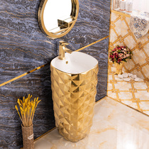 Eurostyle Hand Wash Bench Golden Single Floor Style Conjoined Column Basin Colorful Gold Light Lavish Creative Personality Handwashing Pool Washbasin