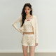 SunsetPark Sunset Park ຂອງພາກຮຽນ spring ຮ້ອນແລະ summer floral knitted suspender cardigan ຊຸດສາມສິ້ນ