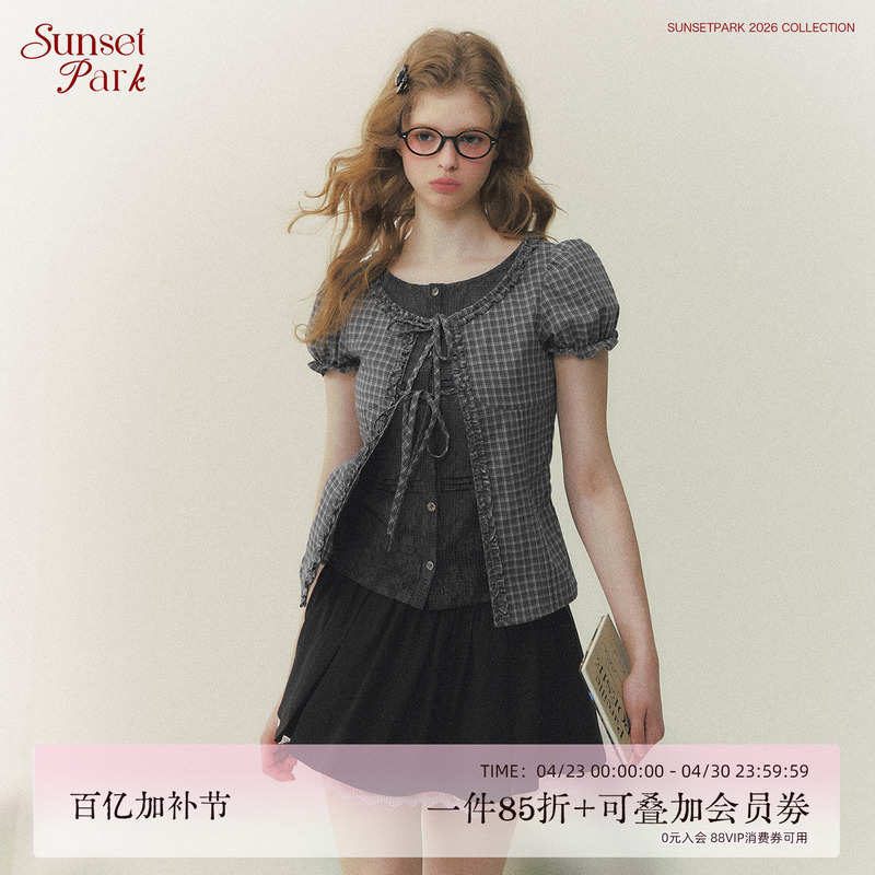 Sunsetpark Preppy Two-Piece Shirt Women's Short-Sleeved Slim-Fit Shirt for Summer