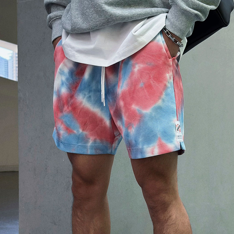 Tie-Dye Waffle Fabric American-Style Three-Quarter Shorts for Men, Quick-Drying American Basketball Shorts, Sports Thick-Leg Casual Fitness Pants Tie-Dye Waffle Fabric American-Style Three-Quarter Shorts for Men, Quick-Drying American Basketball Shorts, Sports Thick-Leg Casual Fitness Pants