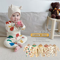 Pure cotton baby home clothes underwear set spring autumn and winter thickening warm long-sleeved bottoming men and women baby high waist sanding