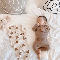 Cotton baby underwear high waist belly protection suit spring autumn winter warm pajamas boys and girls baby home clothes two-piece set