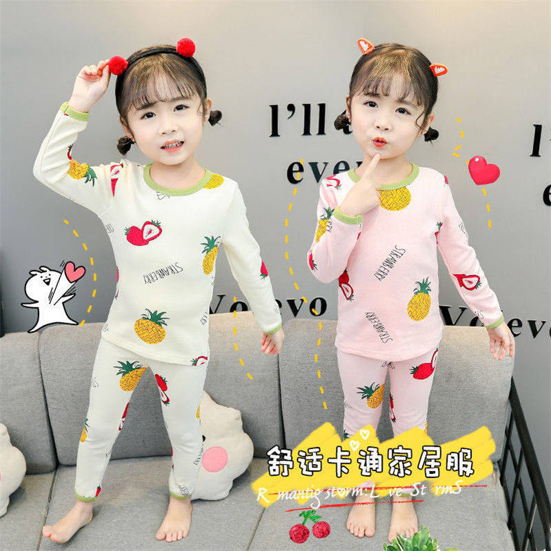 Pure cotton girl's nightwear long sleeve spring and autumn new underwear baby autumn clothes children home to the end of autumn suit