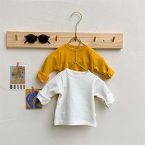 Baby cotton round neck T-shirt men and women baby elastic inner sanding thickening bottoming shirt spring and autumn new tops tide