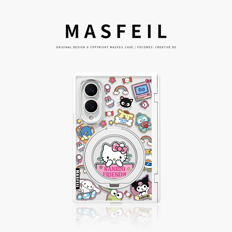 Masfeil× Cat Sticker Compatible with Samsung Galaxy Z Fold 8 Wide Phone Case Magnetic Stand Small Folding Screen Wide Z Fold 7 Transparent Full Protection Case Anti-Drop New High-End
