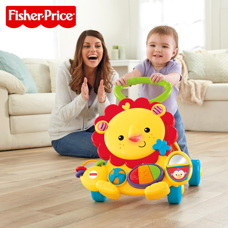 Fisher 2-in-1 multifunction schoolbus small lion trolley Y9854 baby anti-side turning puzzle anti-O-type leg