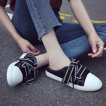 Summer bare feet can be worn without revealing heel half-drag small white shoes female lazy canvas half-support single shoes