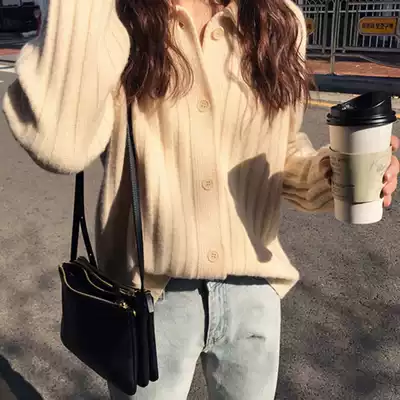 2021 Spring and Autumn New Lazy Wind Pit Sweater Jacket Women Short Long Sleeve Loose Korean Slim Knitted Cardigan