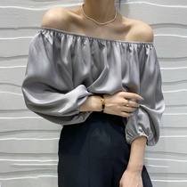 2022 Summer New Shoulder T - shirt Shoulder Loose Shoulder Loose and Skin French Lantern Sleeve Care Machine Top