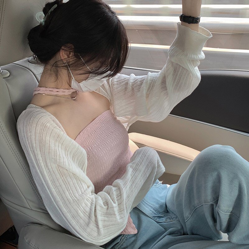 2022 summer new ice silk knitted cardigan women's thin shawl with a short blouse French small vest coat