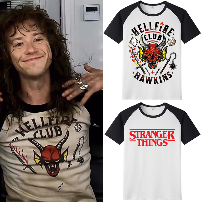 Stranger Things 2 3 4 Same Style Short-Sleeve Hellfire Club Collaboration T-Shirt Stranger Things Clothing