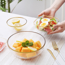 Phnom rimmed glass bowl household heat-resistant transparent glass fruit salad bowl Net red dessert bowl glass plate Bowl set