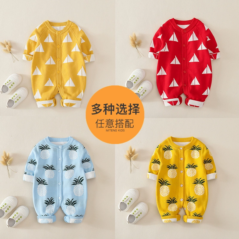 Quần áo cardigan trẻ em mùa thu quần áo một mảnh cho nam và nữ quần áo trẻ em mùa xuân và mùa thu áo len áo len sơ sinh romper romper - Áo liền quần