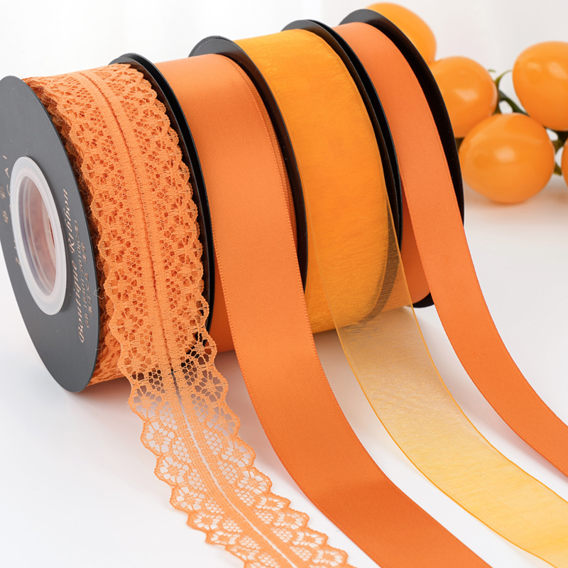 Halloween Orange Ribbon Bouquet Gift Wrapping Ribbon Cake Decoration Orange-Red Ribbon Hair Accessories Clothing Accessories