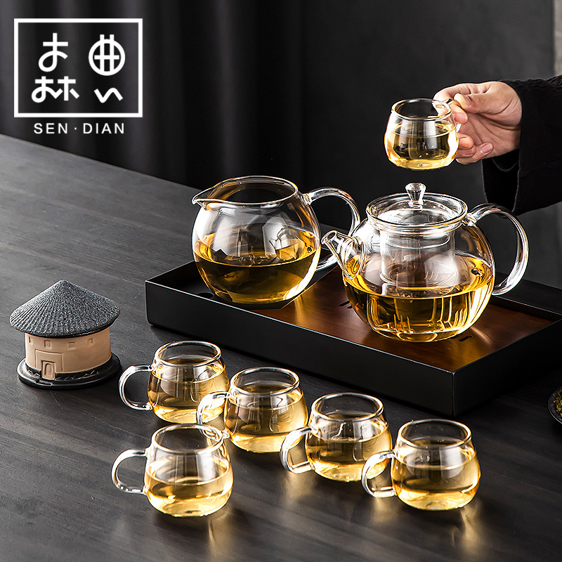 Glass Teapot for Brewing Tea at Home, with Tea-Water Separation, Integrated Tea Strainer, High-Temperature Resistant, Filter Tea Set for Brewing Scented Tea