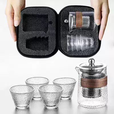 Travel tea set set Portable bag Household Kung Fu glass teacup Teapot Outdoor tea making supplies Quick cup