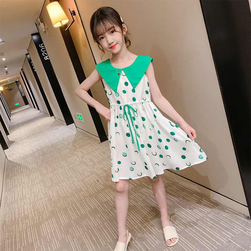 Cô gái voan sóng dot váy mùa hè váy 2020 mới nước ngoài khí Hàn Quốc phiên bản váy trẻ em vest không tay công chúa váy.