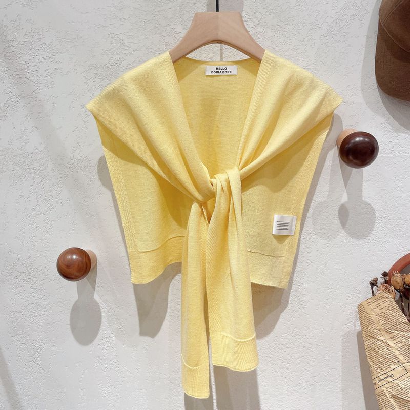 Solid Color Wool Blend Shawl, Trendy Knotted Cardigan, Versatile for Spring and Autumn, Summer Air-Conditioned Room Neck Protection Shawl