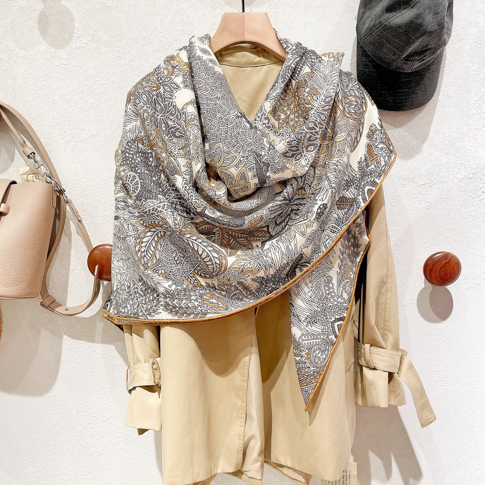 Light luxury new beige silk wool scarf female autumn and wire hair large towel to keep warm shawl for two-use gift