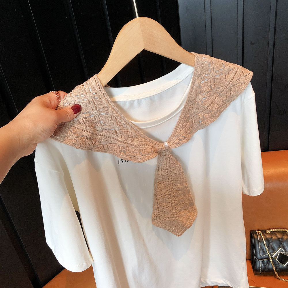 Spring and summer Korean version of thin section hollow knitting crochet lace with fake collar all-match small shawl with skirt and shoulders for women