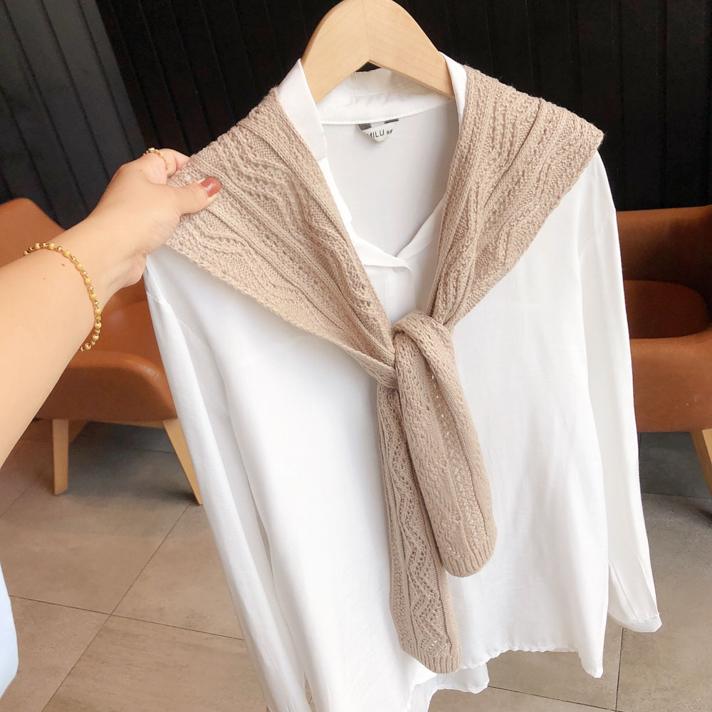 Spring and autumn knitted hollow shawl with net red shirt shoulder summer fake collar knotted vest decorative scarf female