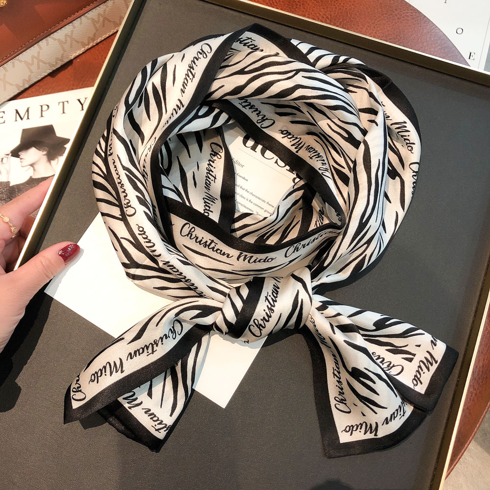 Hangzhou Silk 100 % Sand Silk Scarf Nordic Zebra Line Silk Scarf Female Nestle Strap