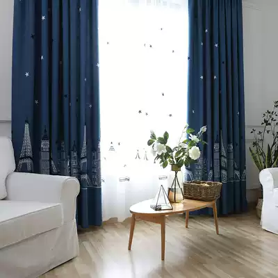 Blue castle children's room curtains Cotton linen material custom boy bedroom cartoon blackout curtains finished floor-to-ceiling windows