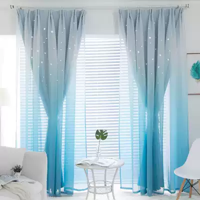Simple Mediterranean modern net celebrity ins wind hollow star bedroom shading Nordic living room bay window double curtains