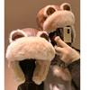2025 New Style Cute Brown Leather Bear Ear Hat, Lei Feng Hat for Women, Ear Protection, Warm and Thick Plush Hat