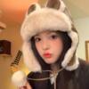 2025 New Style Cute Brown Leather Bear Ear Hat, Lei Feng Hat for Women, Ear Protection, Warm and Thick Plush Hat